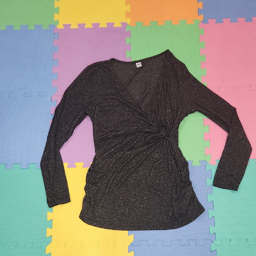 Old Navy Maternity Elegant Black Long Sleeve Women's Top, Low Cut With Tie SizeL